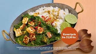 Indisk-inspireret palak paneer med ris
