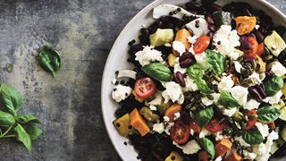 Linsesalat med bagte grøntsager