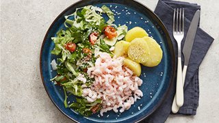 Sprød salat med rejer og dilddressing