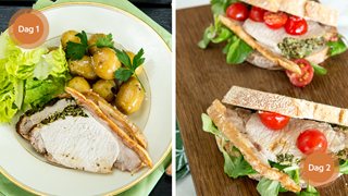 Grøn flæskesteg og sandwich med gris