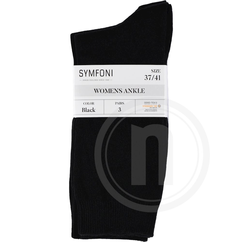 Symfoni Bomuldsstrømper sort str. 37-41 3 par