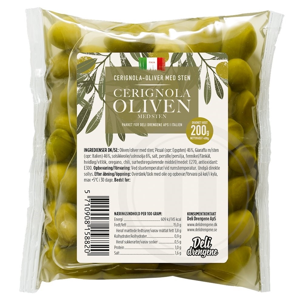 Deli Drengene Cerignola oliven m. sten 400 g