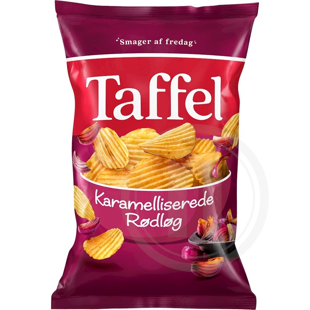 Chips m. karamelliseret rødløg