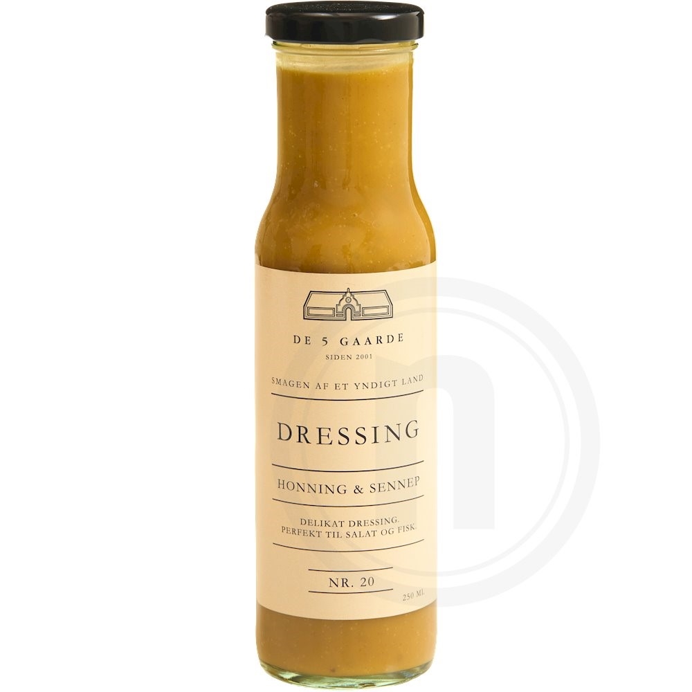 Dressing m. honning og sennep fra De 5 Gaarde Leveret med