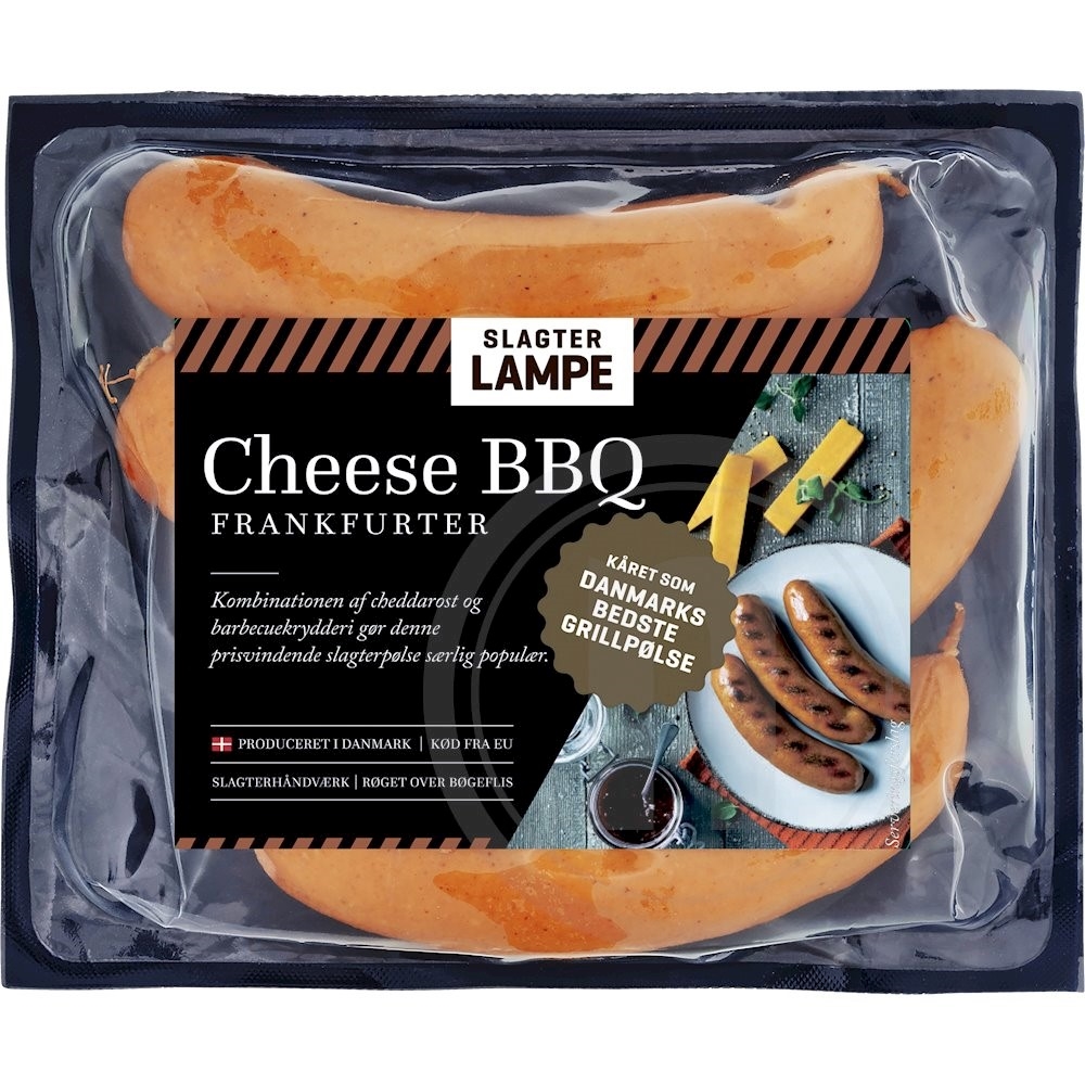 Slagter Lampe Frankfurter med Ost og BBQ .