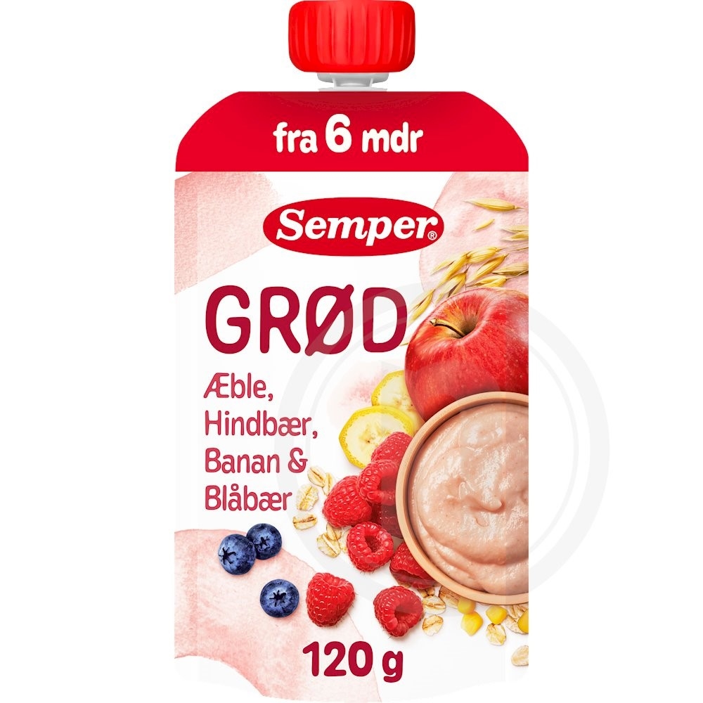 Grød m. hindbær, banan og æble