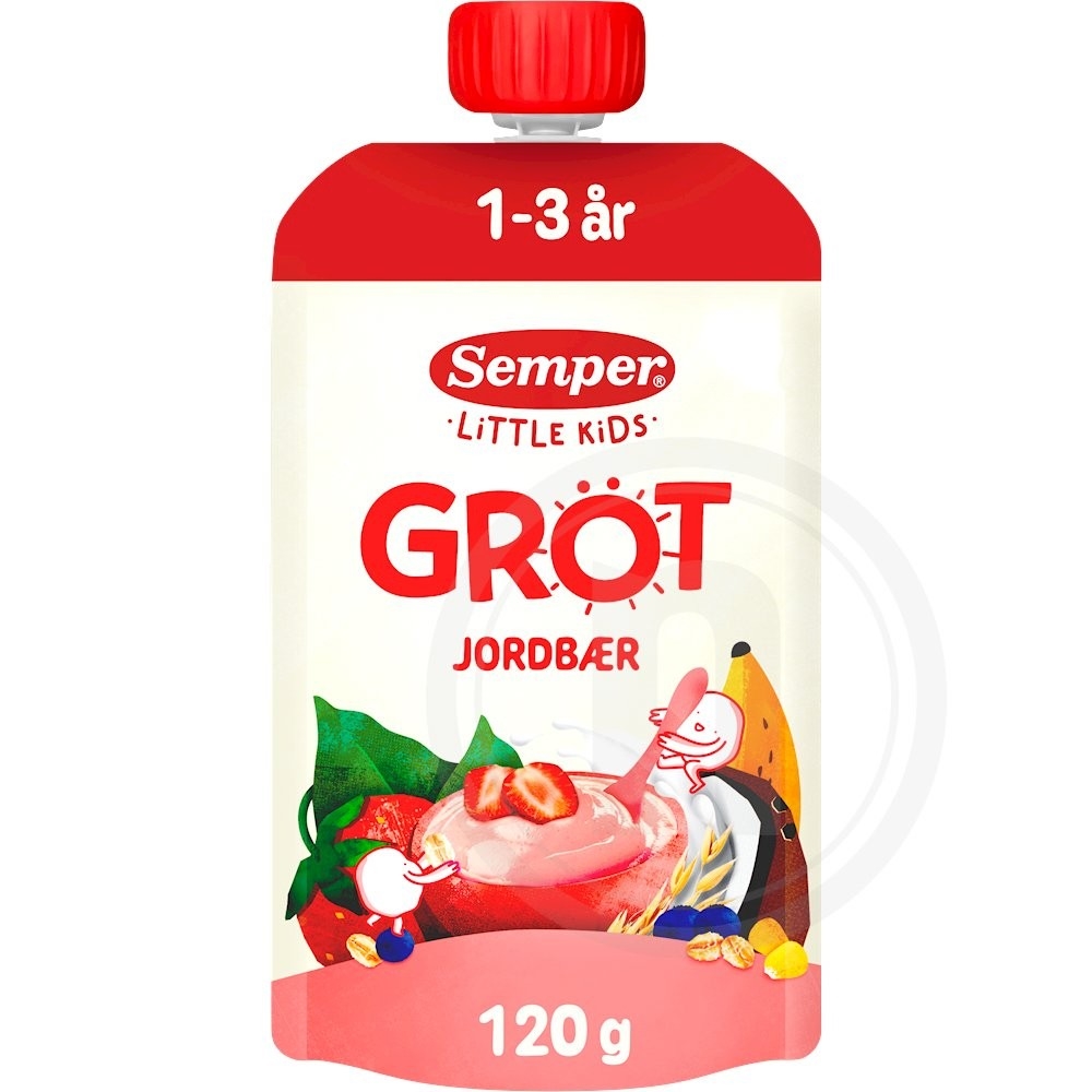 Grød m. jordbær, banan, blåbær