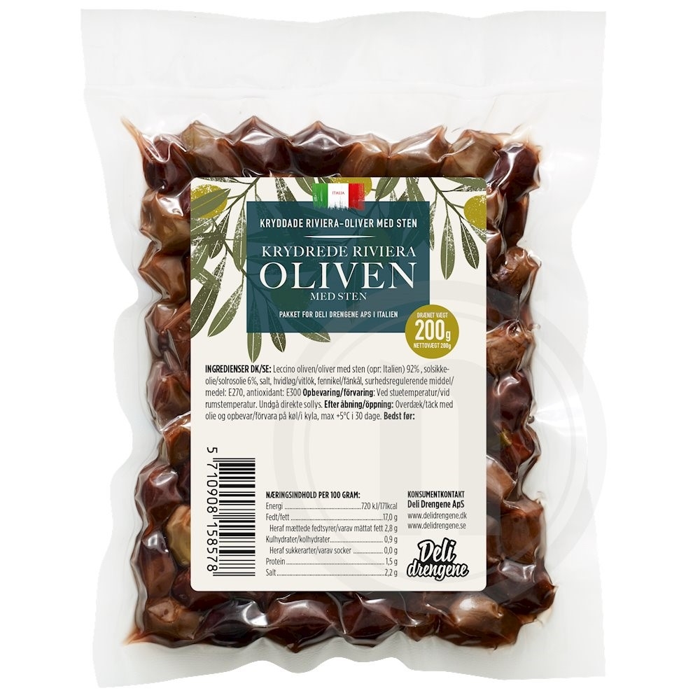 Deli Drengene Krydrede Oliven med Sten