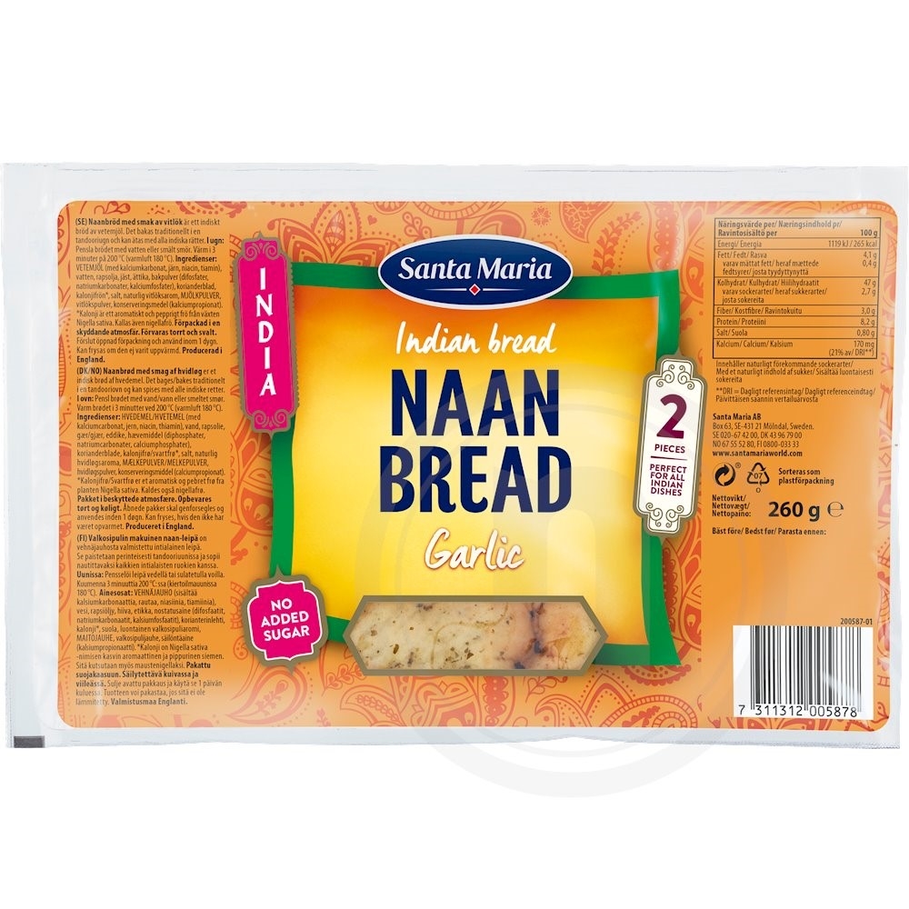 Santa Maria Naanbrød med hvidløg 2 stk 260 g