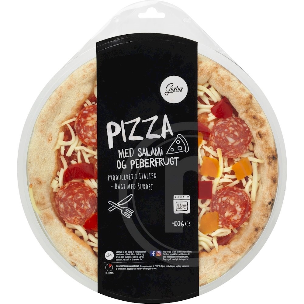 Pizza m. salami og peberfrugt