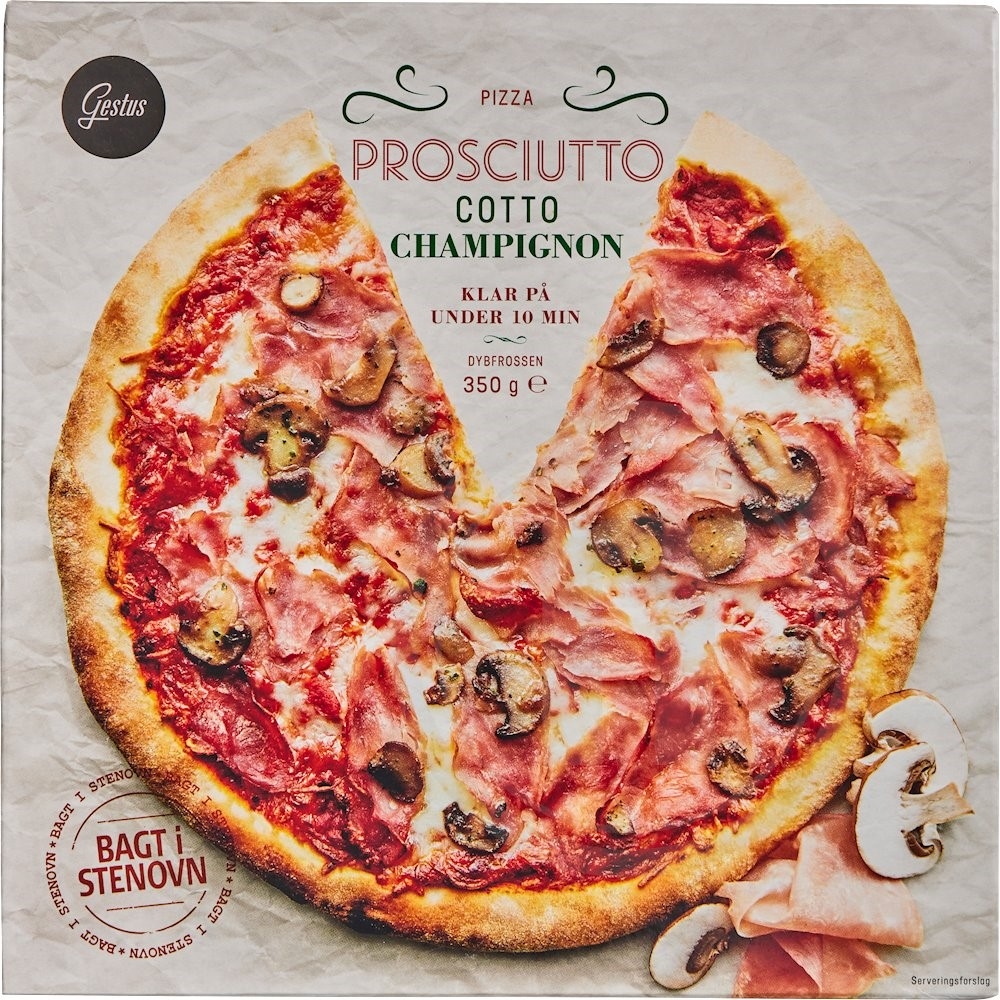 Pizza m. skinke og champignon