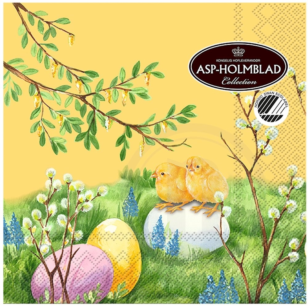 Asp-Holmblad Serviet m. påskemotiv 33 x 33 cm 3 lag 20 stk