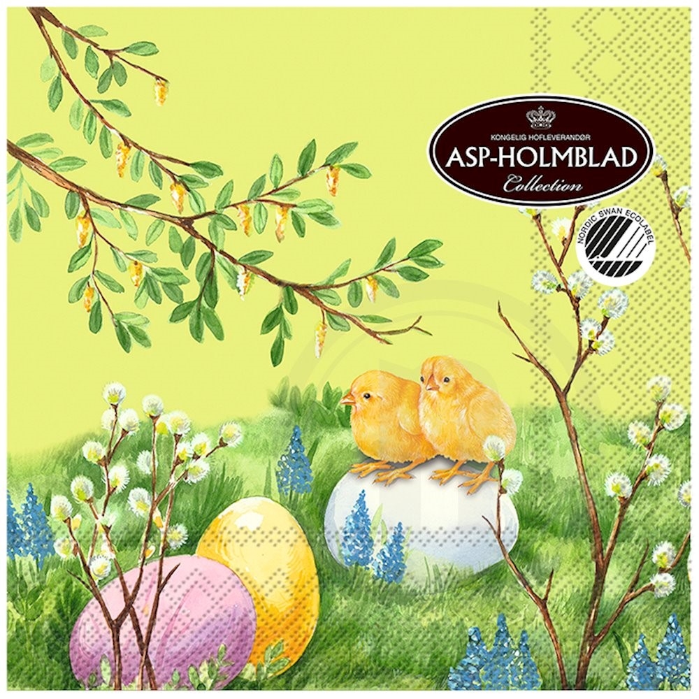 Asp-Holmblad Serviet m. påskemotiv 33 x 33 cm 3 lag 20 stk