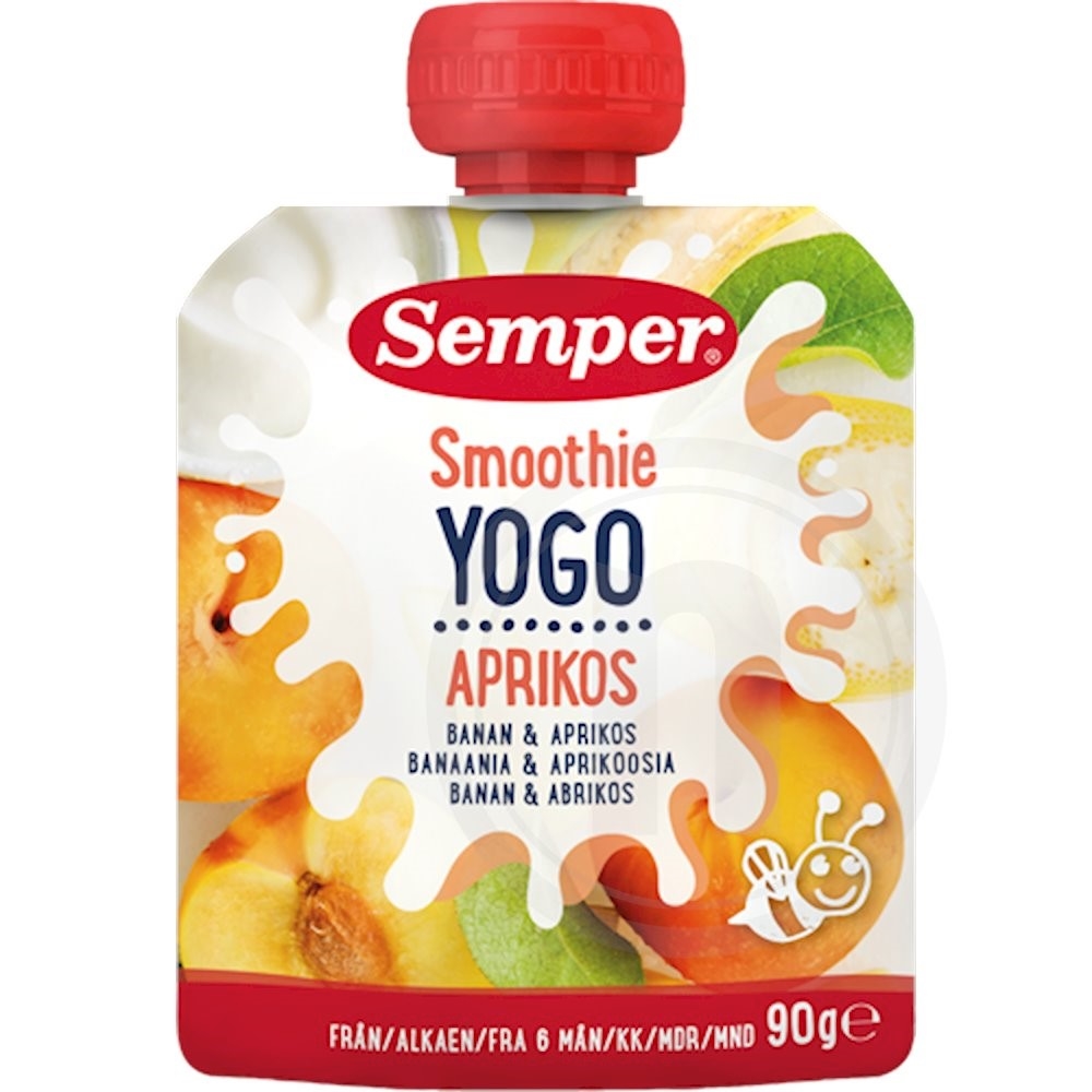 Smoothie yoghurt m. abrikos, 90 g / 6+ mdr. / m. banan / Semper