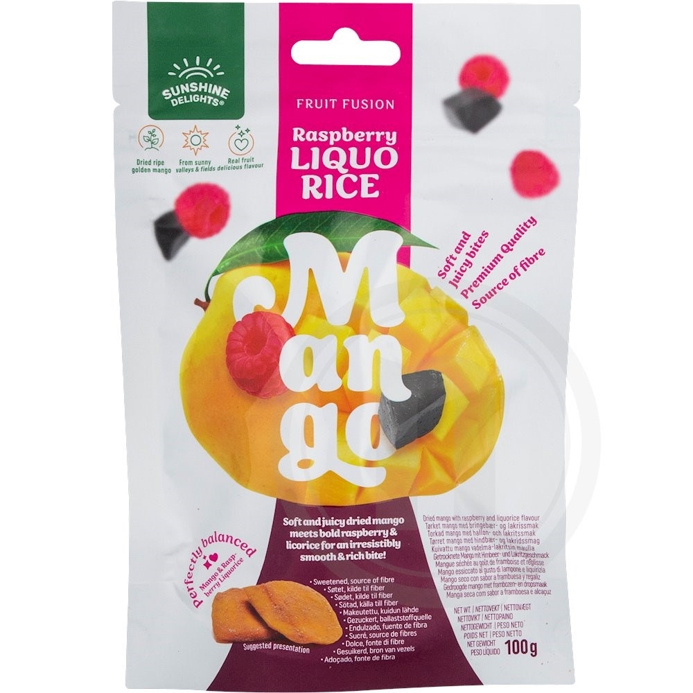 Soltørrede mango m. hindbær