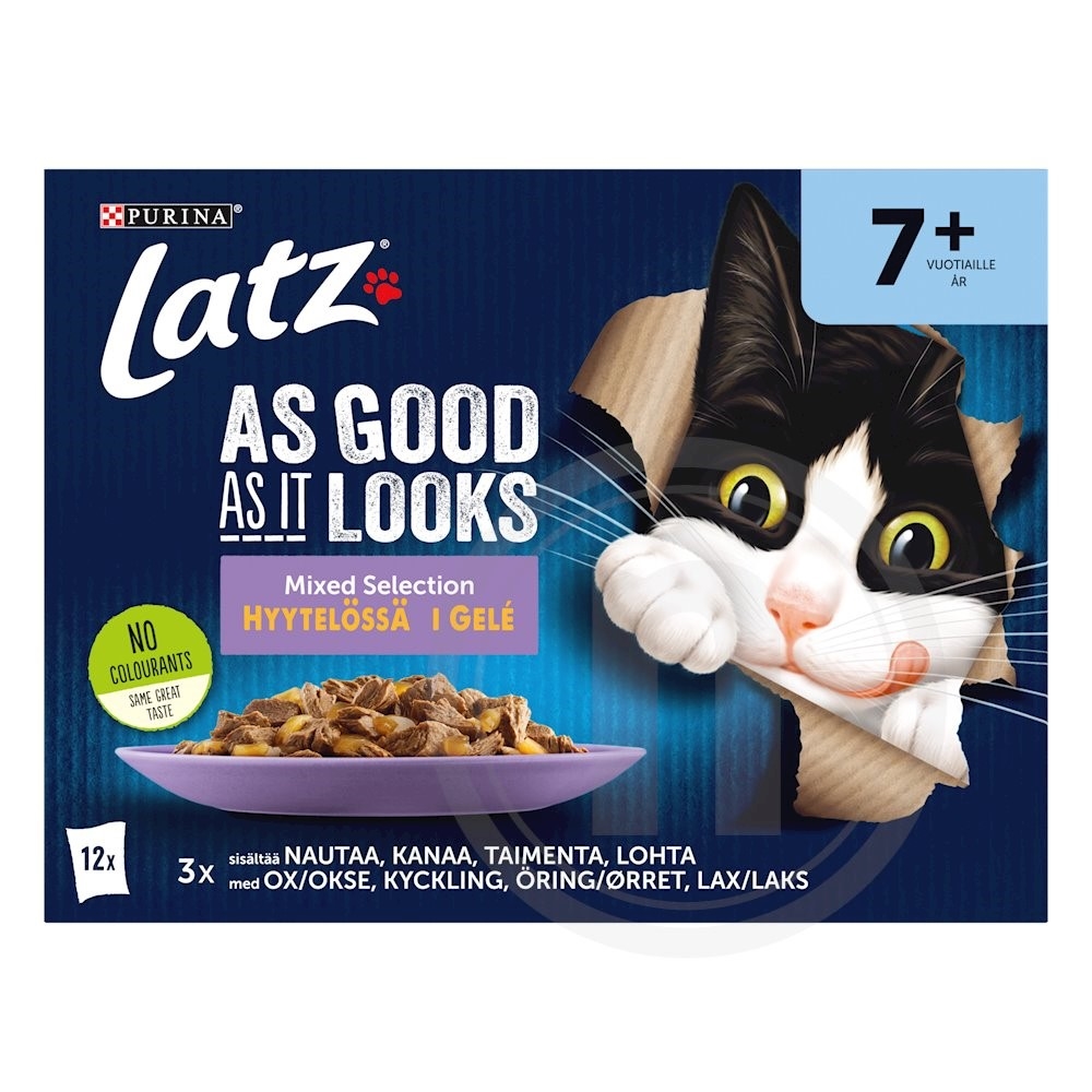 Purina Latz vådfoder m. fisk og kød 7+ år